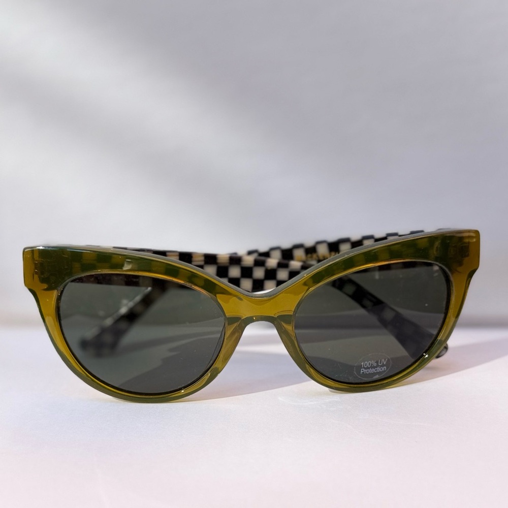 NEW MacKenzie-Childs Olive Green Cat Eye Sunglasses Courtly Check Arms
